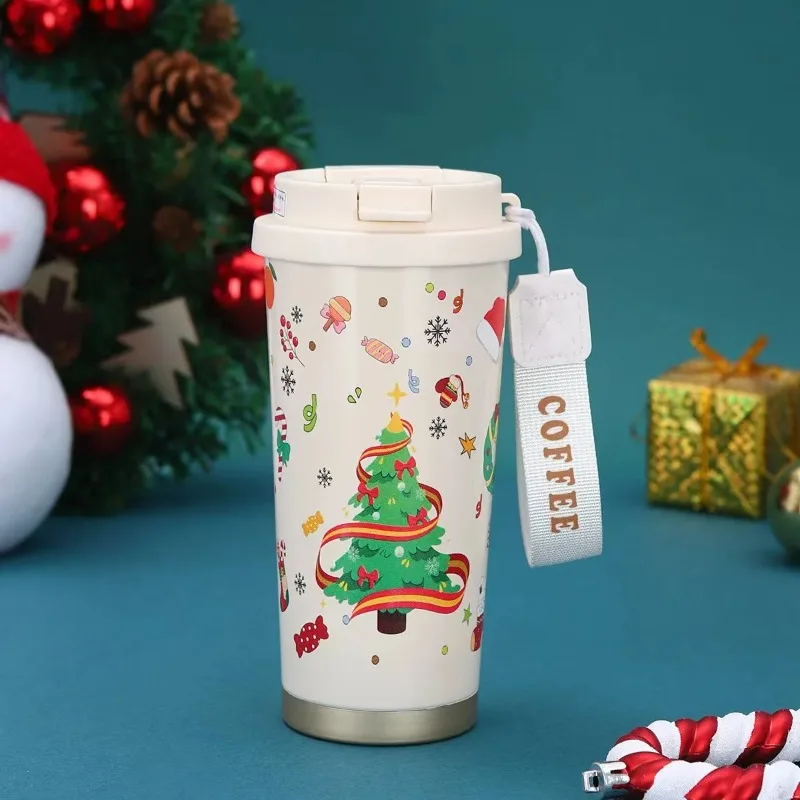 

500ml Christmas Thermos Cup Portable Coffee Mug Stainless Steel Vacuum Flasks Cold&Hot Insulated Xmas Gift Cup Santa Claus Mug