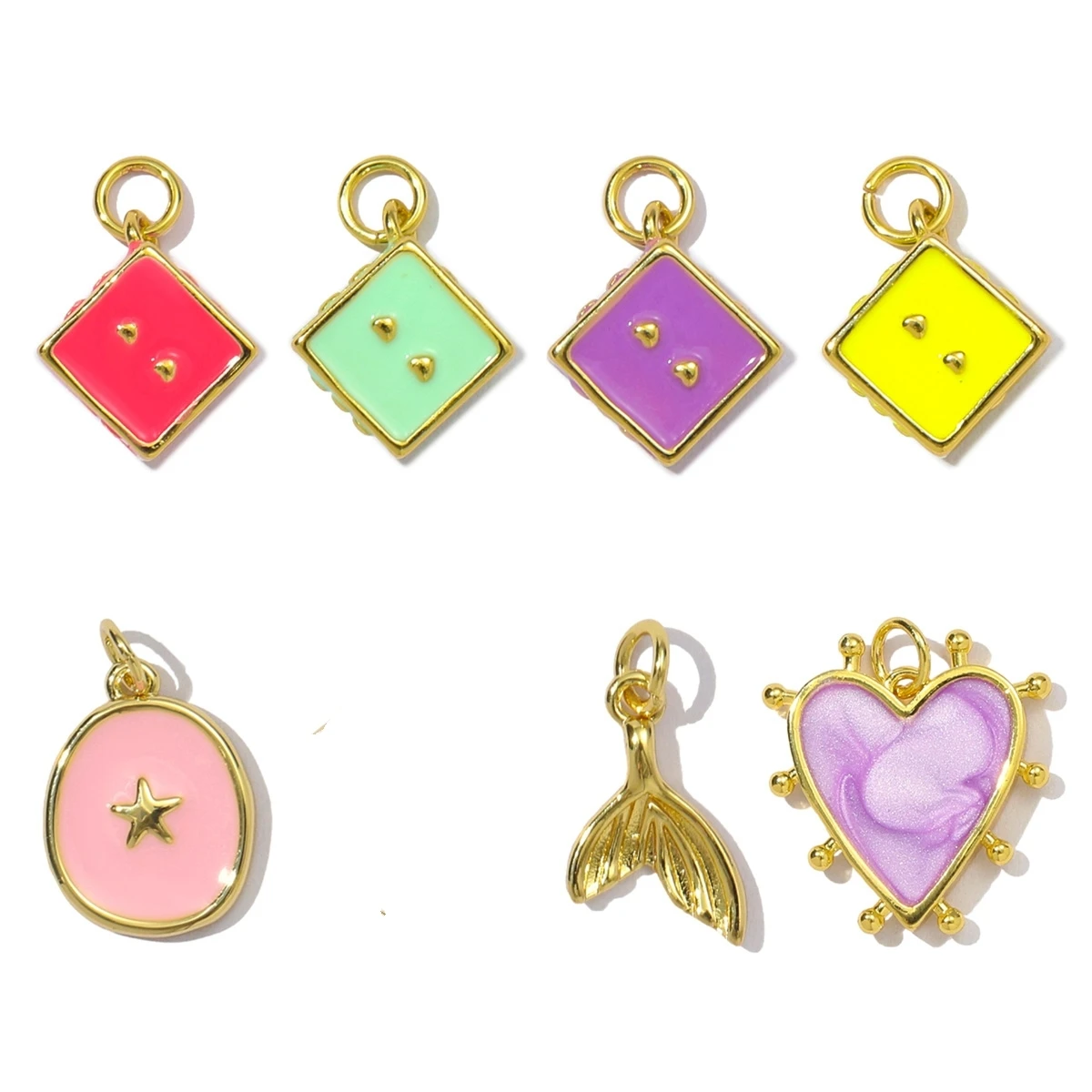 3Pcs/Lot Copper Heart Charms Enamel Dice Pendants For DIY Jewelry Making Necklace Earring Accessory Wholesale