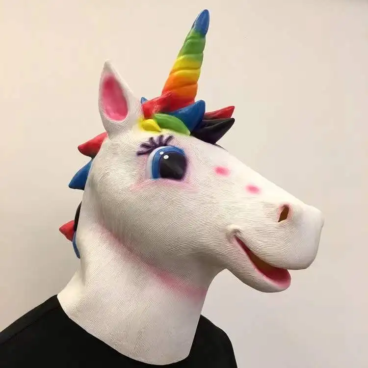 Tik Tok's  talking funny orange headgear Halloween cute expression pack orange mask Unicorn Tiger Donkey Rubber Mask Party Toy