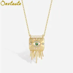 925 Silver Gold Plated Oblong with Bar Tassels Pendant Necklace For Women Cubic Zirconia Evil Eye Fashion Chokers Necklaces Gift