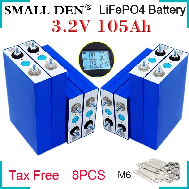 8PCS New 3.2V 105Ah LiFePO4 Battery Rechargeable 3500 Cycle High Power DIY 4S 12V 24V Solar Storage E-Car RV Golf Cart Inverter