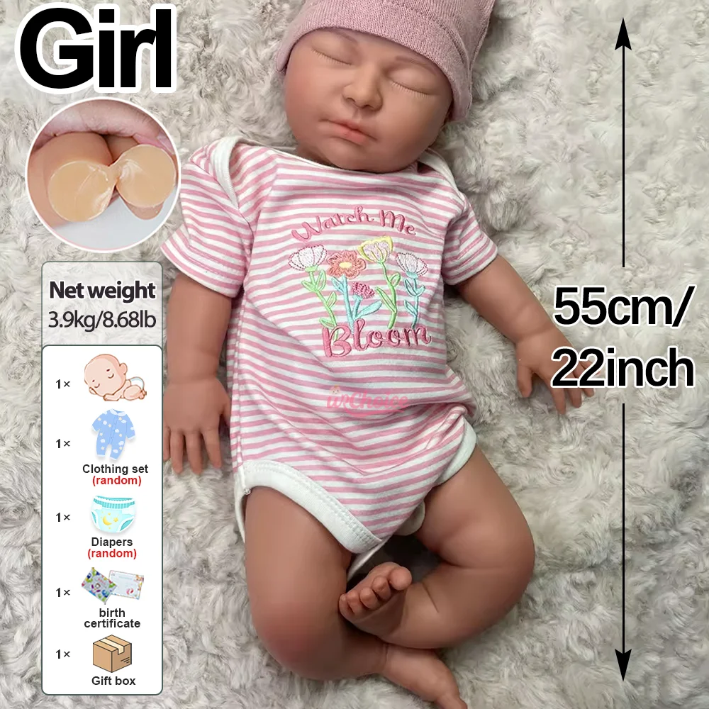 Sleeping 22" Reborn Doll Girl Lifelike Open Mouth Reborn Baby Doll Weighted 6Lbs 3D Painted Skin Newborn For Kids Christmas Gift