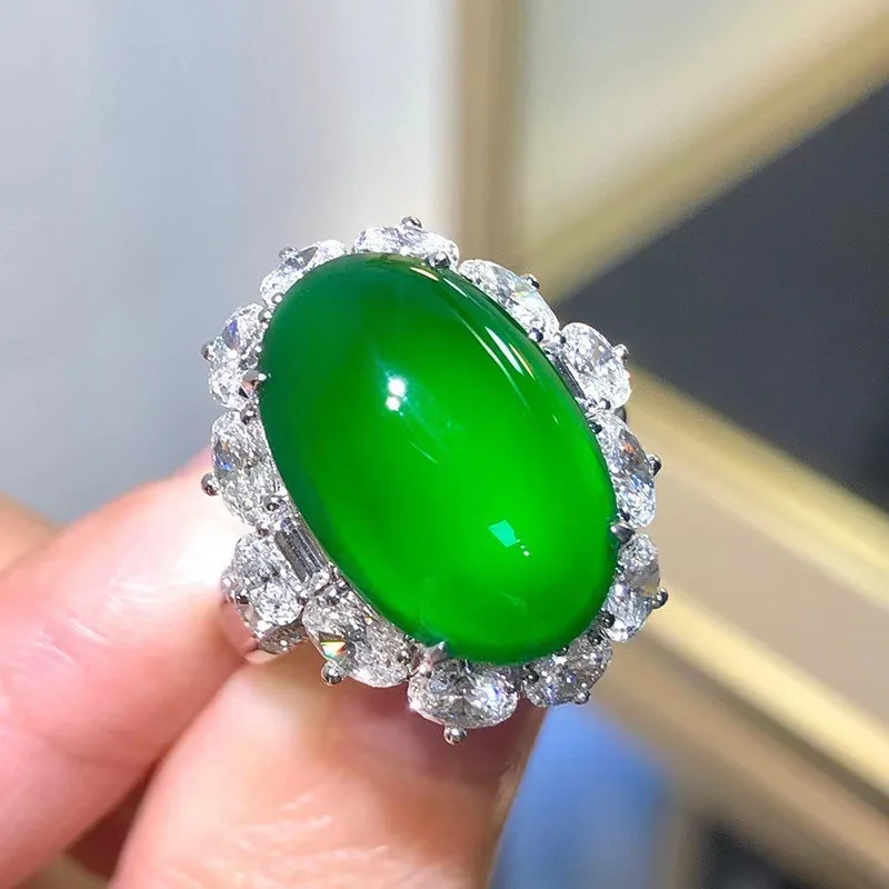 Genuine Myanmar Jadeite Green Jade Ring Women Fine Jewelry High Ice Grade A Burma Jade Zircon Luxury Wedding Rings Ladies Gifts