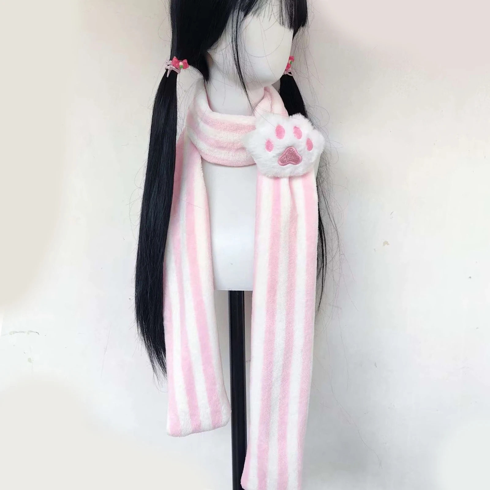 Japanese Kawaii Kniied Scarf Cat Paw Decoration Stripe Scarves Y2K Autumn Winter Cute Keep Warm Scarf Subculture Accessories image 5