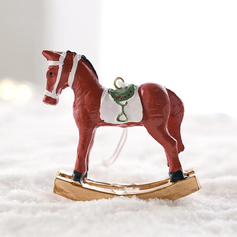 Mini Resin Ornaments For Christmas Tree Collectible Figurines Painted Horse Pendant Christmas Ornaments Resin Horse Pendants