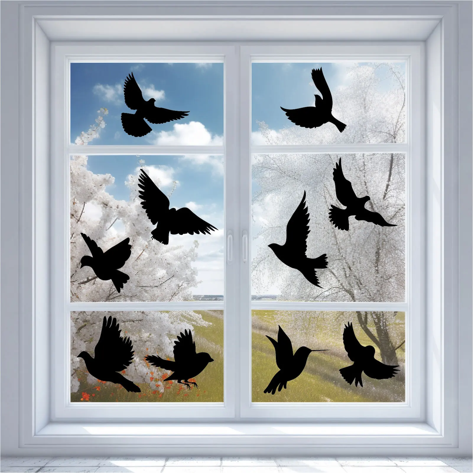 Bird Window Clings PVC Static Decal Anti-Collision Warning Sticker for Home Glass Doors Reusable Black Hummingbird Decor