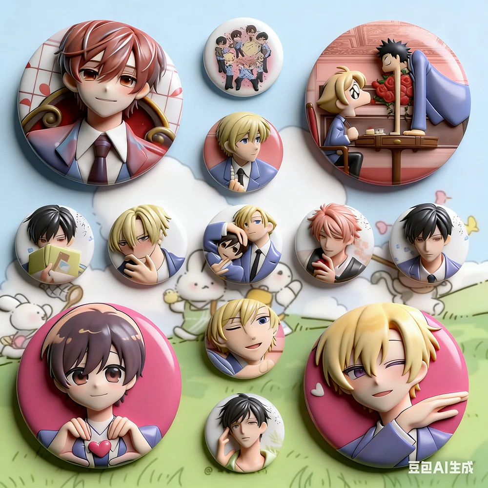 

Ouran High School Host Club Brooches Stylish Ornament Pins Exquisite Round Badge Bag Accessories Jewelry Gifts