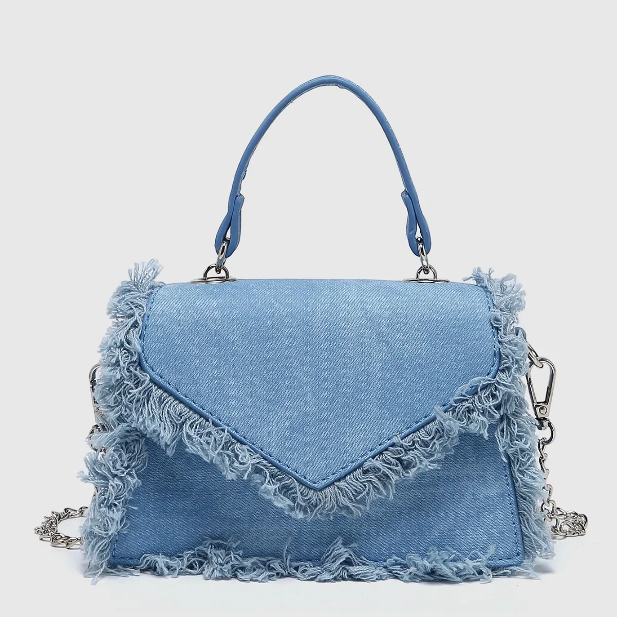

Fashion Women's Bags Small Square Fringe Jeans Denim Bags Blue Female Tote Flap Crossbody Handbag