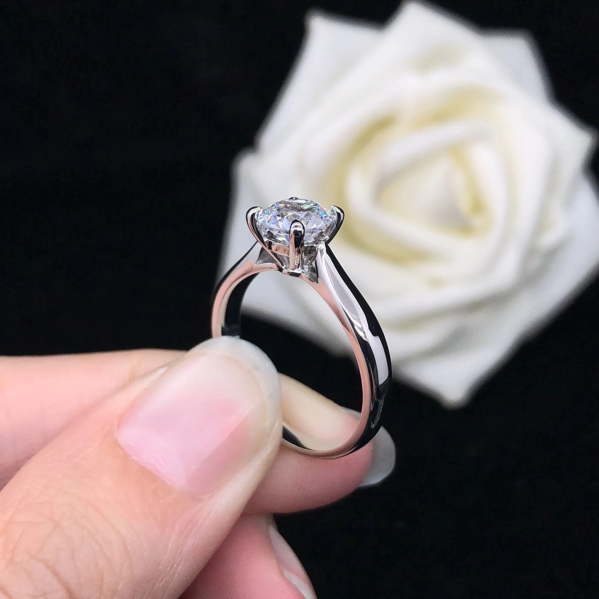 AU585 Massivgold 14K Solitär-Verlobungsring Schmuck Schneeflocke 0,5-2Ct 5,0-8,0mm D VVS1 Moissanit Damenring R065 – Detail 3