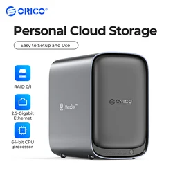 ORICO Servidor de almacenamiento en la nube de red de 5 bahías sin disco 4GB x86 DDR4 2,8 GHz Puerto dual de 2,5 GbE Almacenamiento en red NAS para el hogar/oficina