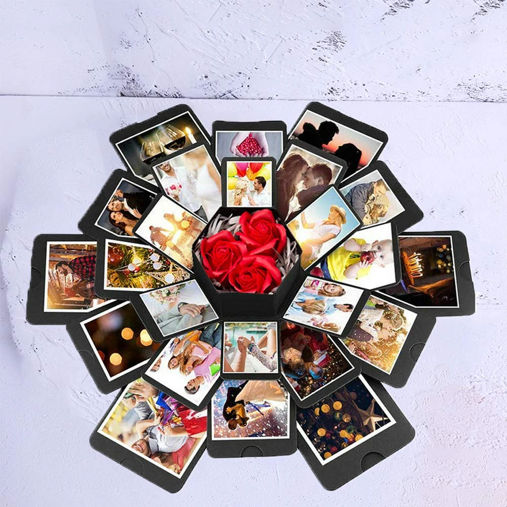 Explosion Photo Box Surprise Love Memory Gift Box DIY Handmade Photo Album Box for Valentine's Day Anniversary Birthday Wedding