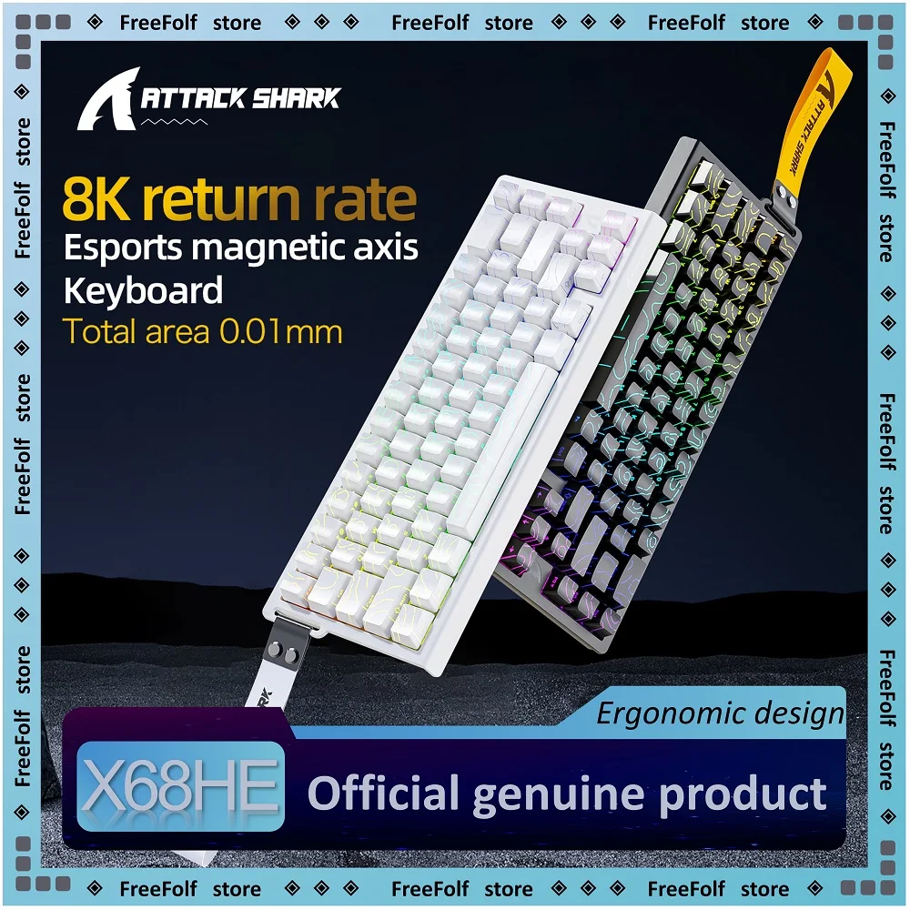 ATTACK SHARK X68HE Keyboard, PBT double-shot, RGB, 0.01mm, Baiyu magnetic switches, 655 +/- 10g (without cable) Weight
