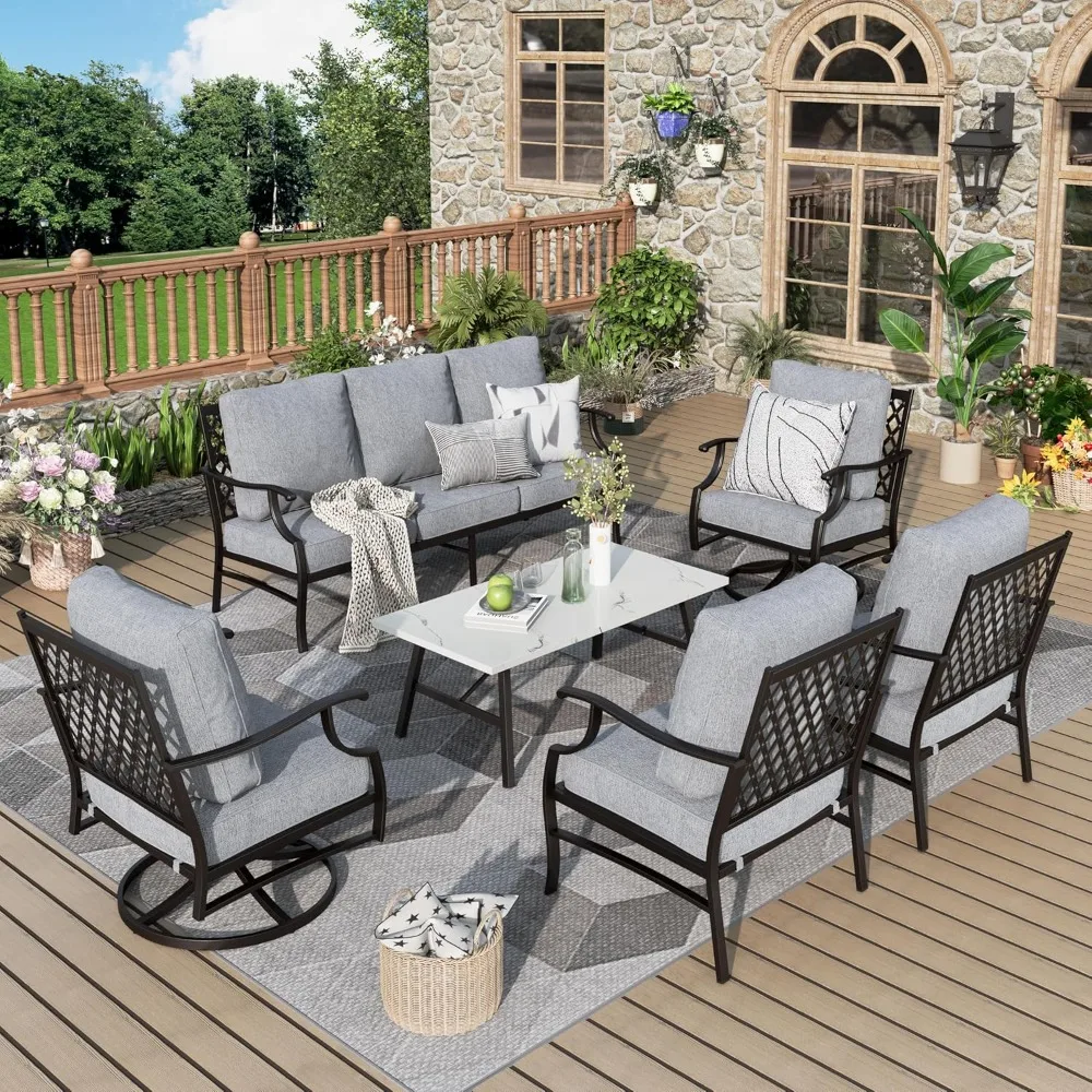 

Patio Furniture Set 6 pcs, Outdoor Patio Furniture, 1 X 3-Seat Sofa, 2 X Single Chairs, Patio Conversation Set,Grey