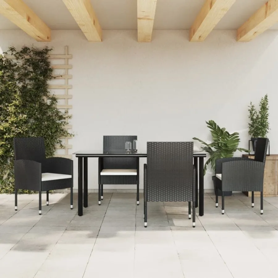 

Garden Dining Set Black Poly Rattan Medium Removable Covers
