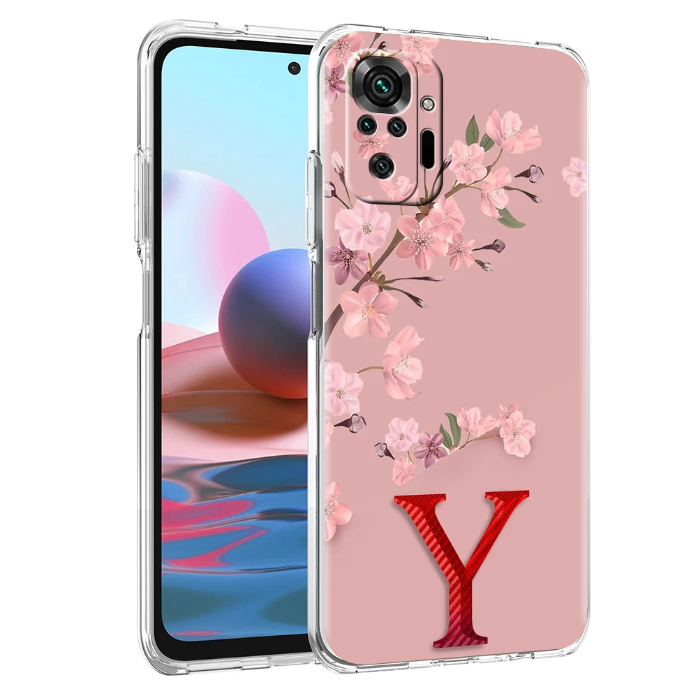 Custodia per telefono con lettera di fiore di cartone animato per Redmi Note 10 11 11T 7 8 8T 9 K40 Gaming 9A 9C Pro Plus Capas Soft Shell trasparente