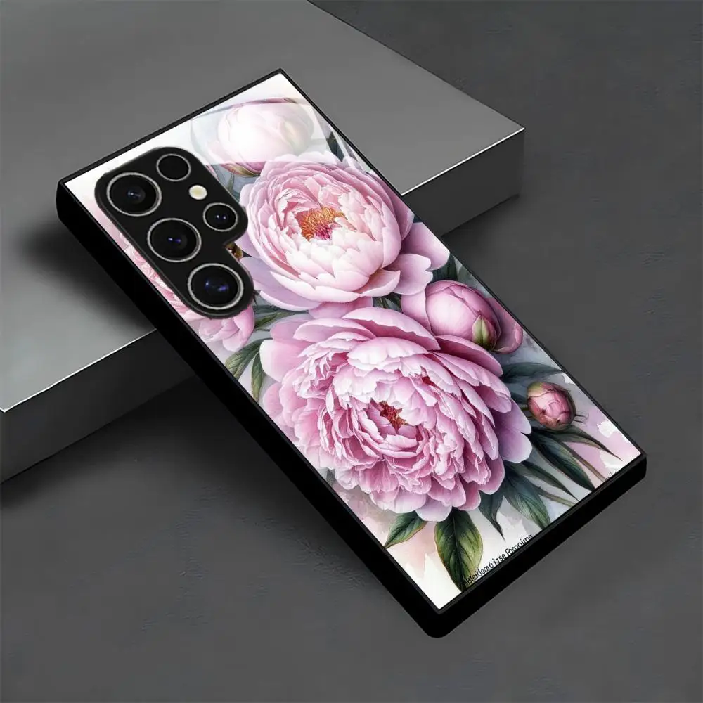 

Pink flowers glass Phone Case For Samsung Galaxy S26 S25 S24 S22 S23 Ultra S21 S20 Plus 5G Frosted Non-Slip Full Cover