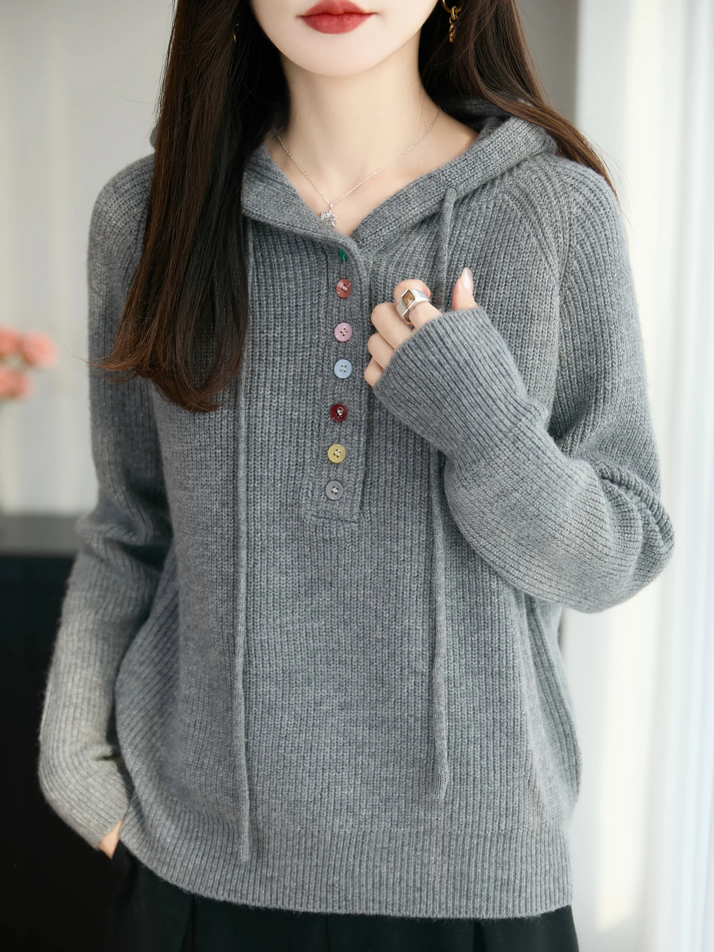 

Новая мода осень-зима женский свитер элегантный вязаный пуловер из мериносовой шерсти свободная толстовка с капюшоном женская кашемировая одежда с длинными рукавами топы