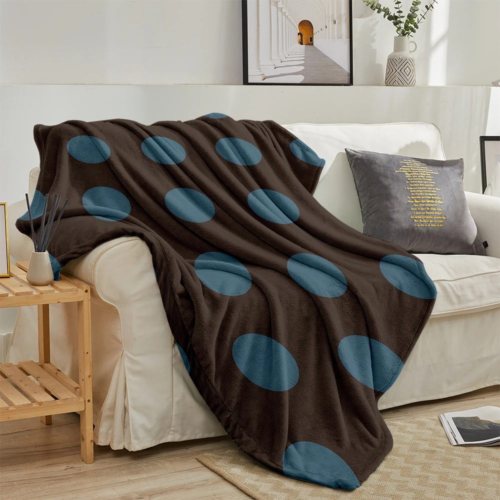 Brown Blue Large Polka Dots Super Soft Flannel Blanket Fuzzy Warm Throw Blanket for Bed Couch Cozy Plush Bed Cover All Season