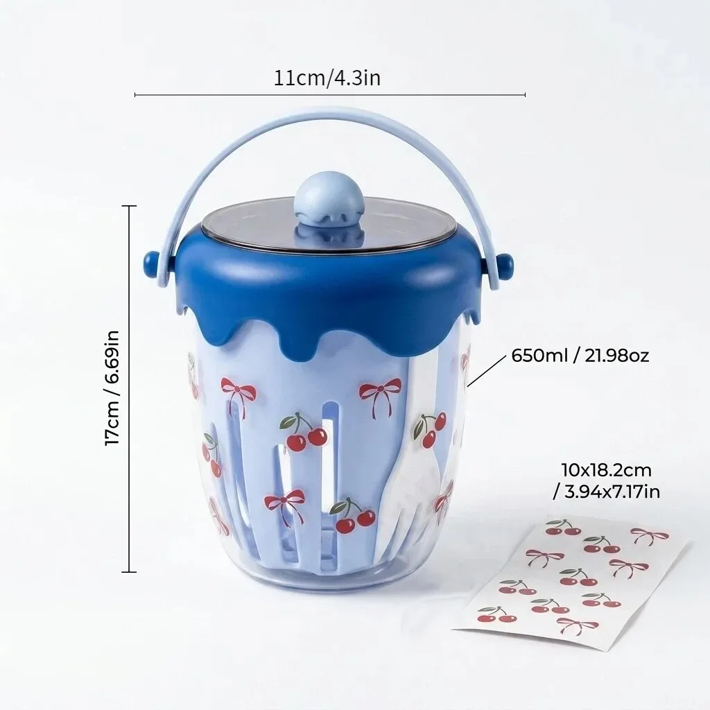 Draagbare plastic containers voor overnight oats met deksel, yoghurt- en saladebekers voor kinderen, schoolvoedsel, opbergcontainer met zeef en vork