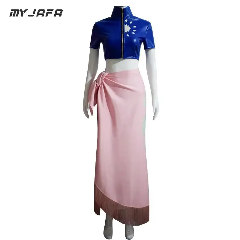 Нико Робин Косплей Костюм Парик Очки Туфли на высоком каблуке Пальто из искусственной кожи + юбка + повязка