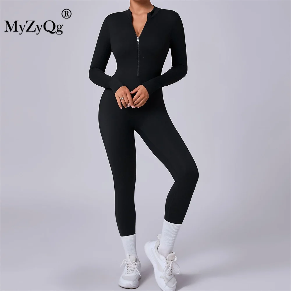 

MyZyQg Women Long Sleeve Exercise Jumpsuit Tight Breathable Zipper Sports Playsuit Buttock Lifting Quick Dry Yoga Bodycon