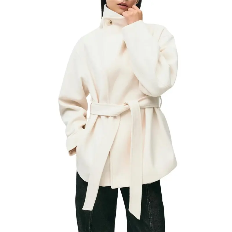 A19Q-Women Blend Coat Fall Winter Oversized Lapel Shawl Collar Midi Trench Overcoat With Belt
