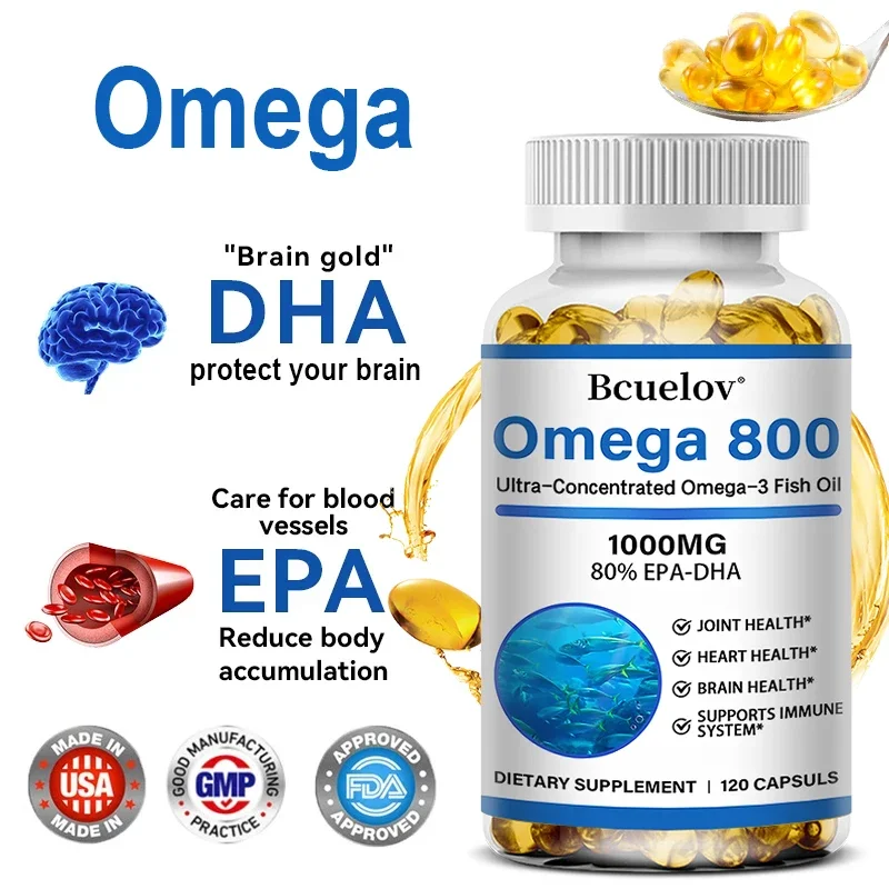 Bcuelov, Omega 800, Super Concentrated Omega-3 Fish Oil, EPA-DHA Triglyceride Form, 1,000 mg, 120 Fish Gelatin Softgels