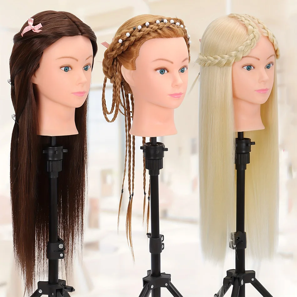 80-人毛マネキンヘッド美容師トレーニング練習用人形ヘッド-diy-ヘアツール付きクリスマスの日のギフトに最適