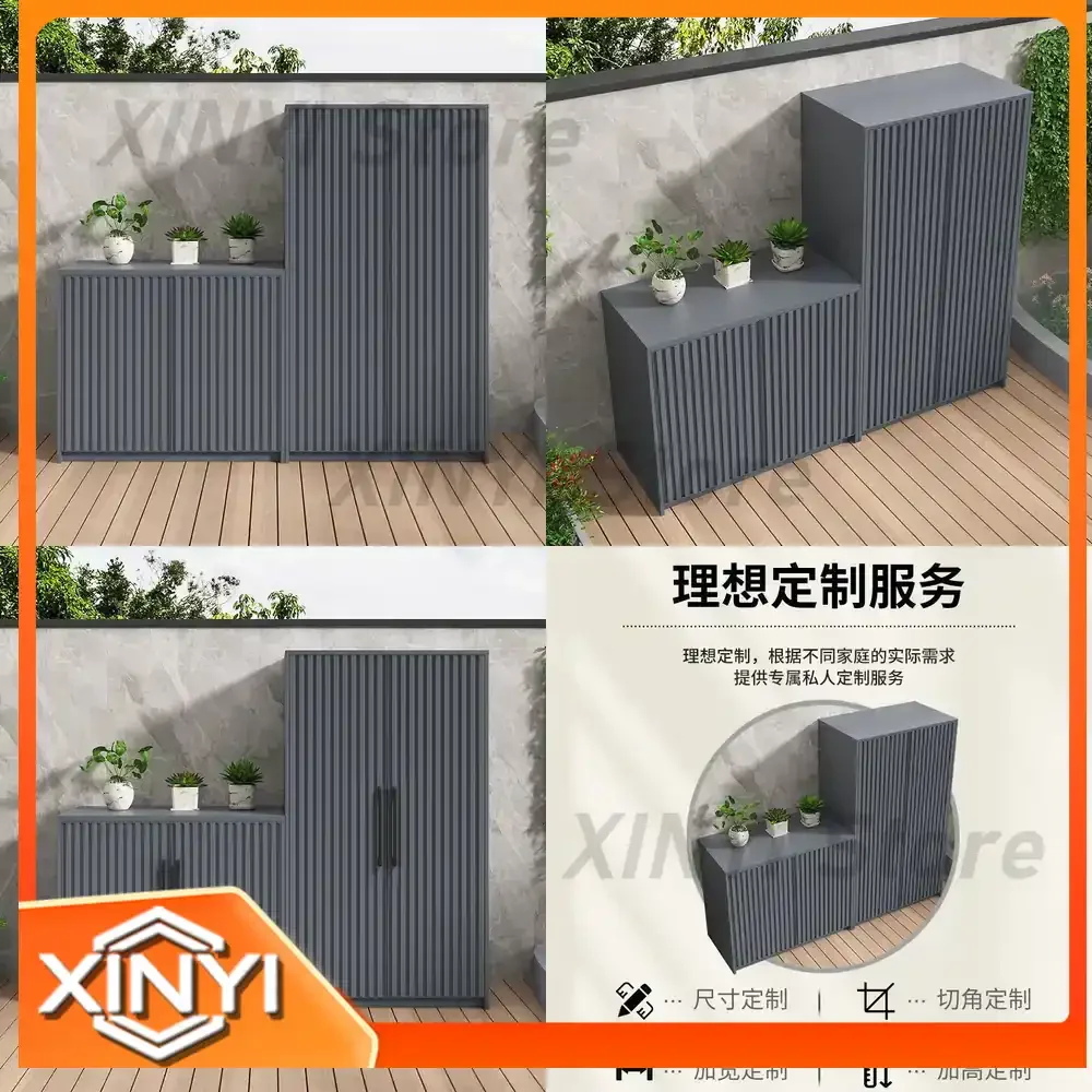 Aluminum Outdoor Shoe Cabinet for Patio Garden Storage Waterproof UV Resistant Tool Organizer Mop Cleaning Supplies Storage