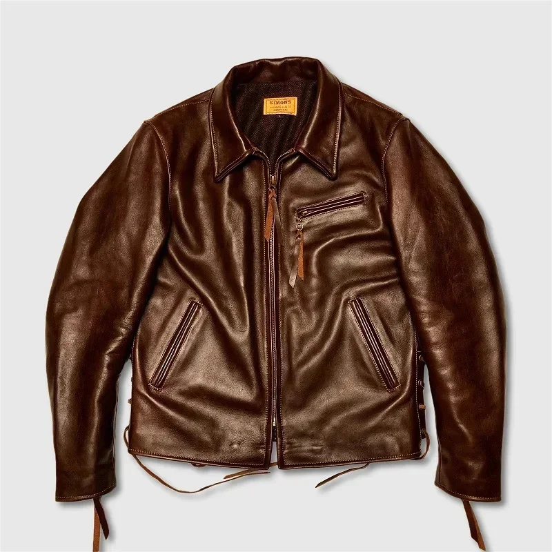 YR!Wholesales.Rare 1.5mm American Tea core cowhide jacket.Men Brown High quality rider luxury real leather coat.Horsehide