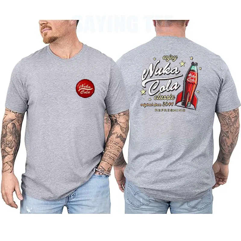 Nuka Cola Unisex-T-Shirt aus weicher Baumwolle, Videospiel-Zap-That-Thirst-Vintage-T-Shirt, roter Text, Nuka Cola-Kreis-Grafik, Persönlichkeits-Outfit – Detail 7