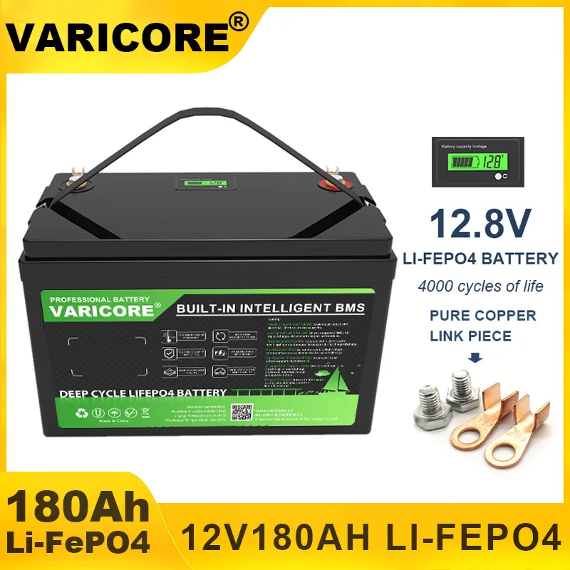 LiFePO4バッテリーキャッパー、ゴルフカート、オフロードソーラーチャージャー、12.8v、180Ah、12v、4sリチウム電池、USB 3.0、タイプc出力、14.6v