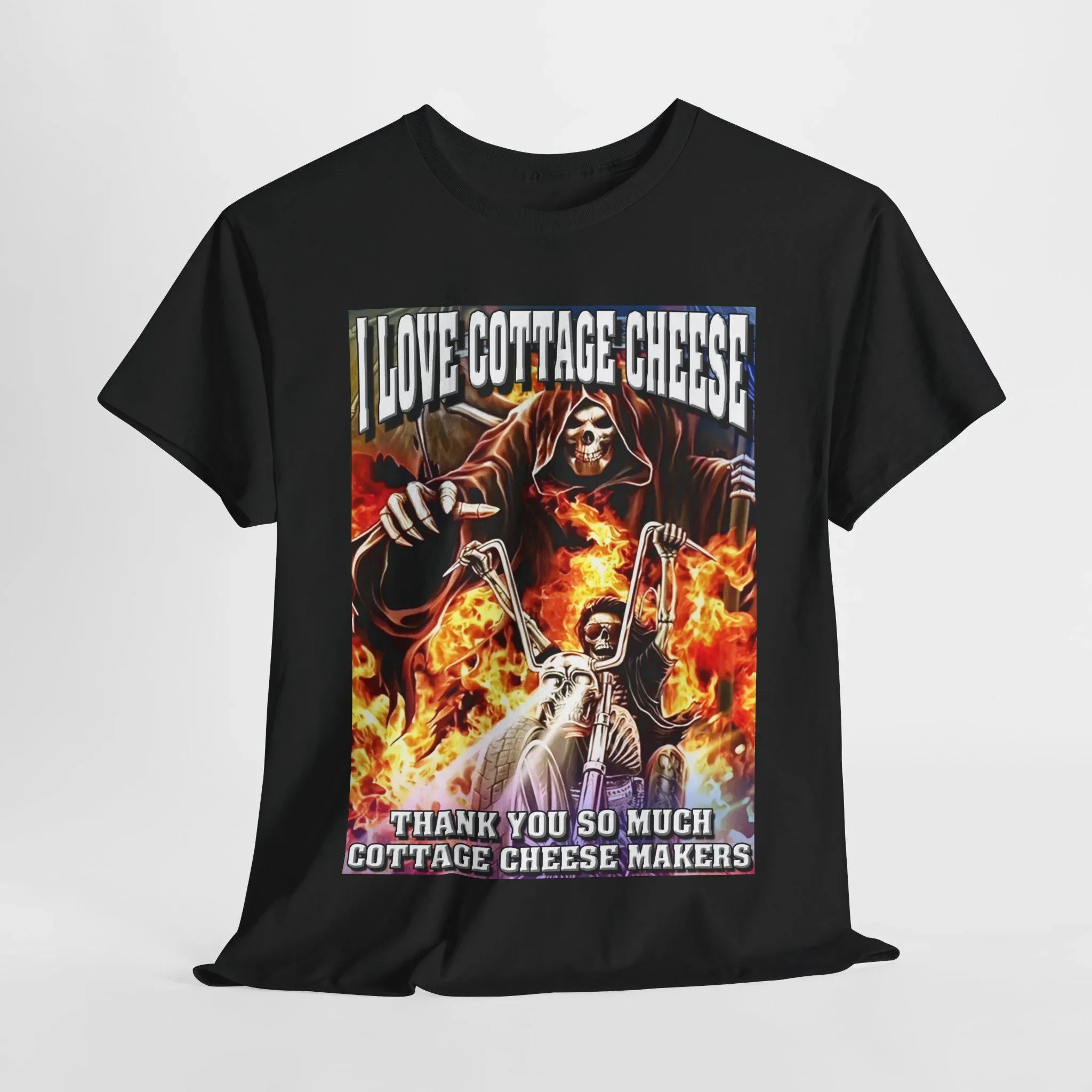 

I Love Cottage Cheese Funny Skeleton Meme T-Shirt Men's and Women's Short Sleeve Cotton Tees Y2k Shirt Summer Tops Men Clothing