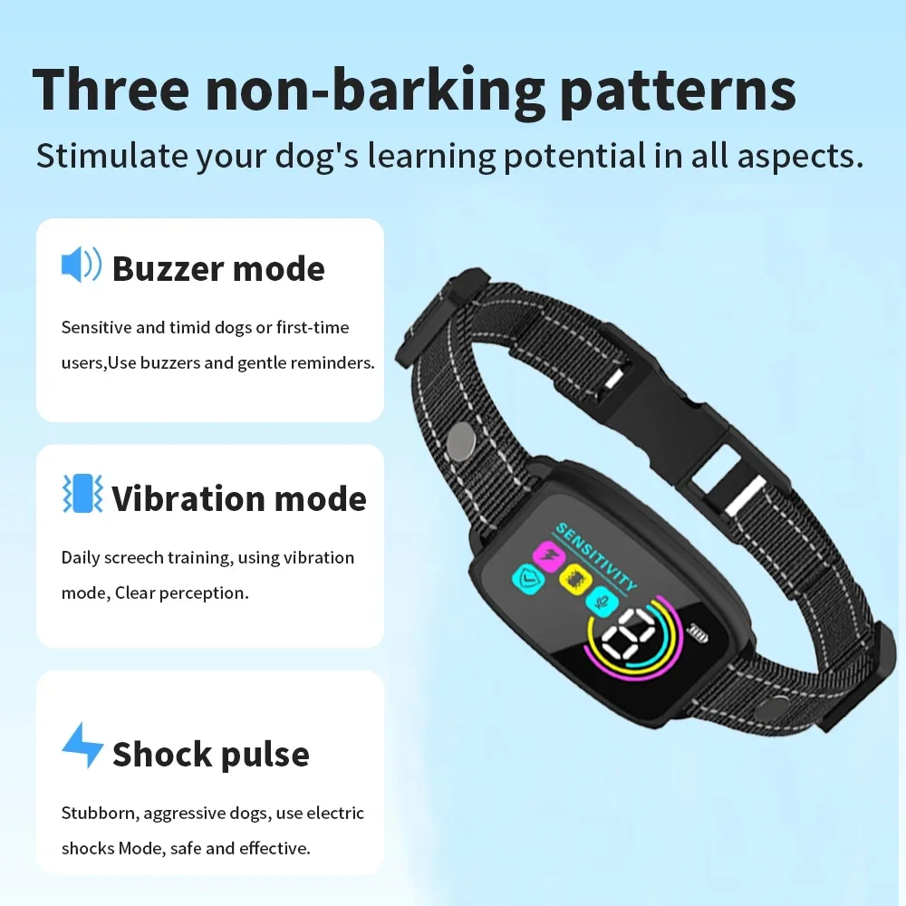 Dog Bark Collar with 8 Adjustable Sensitivity Rechargeable Anti Barking Training Collar for Large Medium Small Dogs