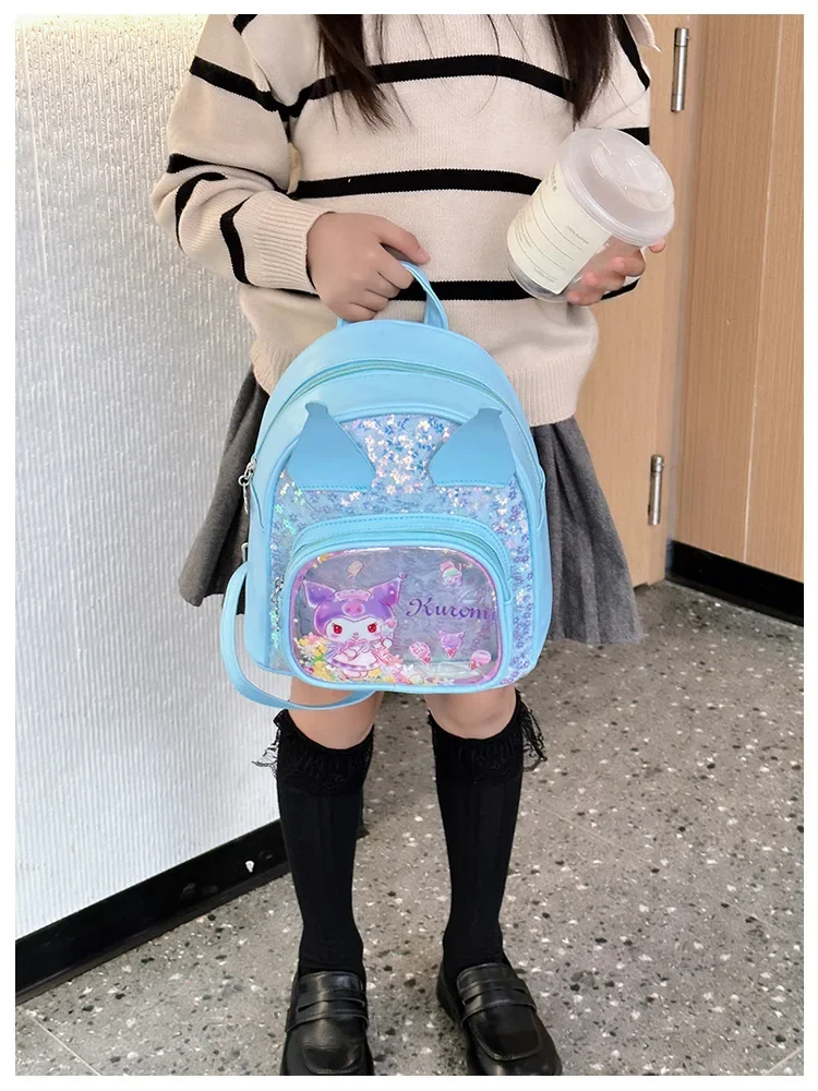 Sanrio Kuromi Bag Girl Fancy Cartoon Backpack Cute Style Printed Shiny Casual Simple Light Kindergarten Sweet Princess Backpack