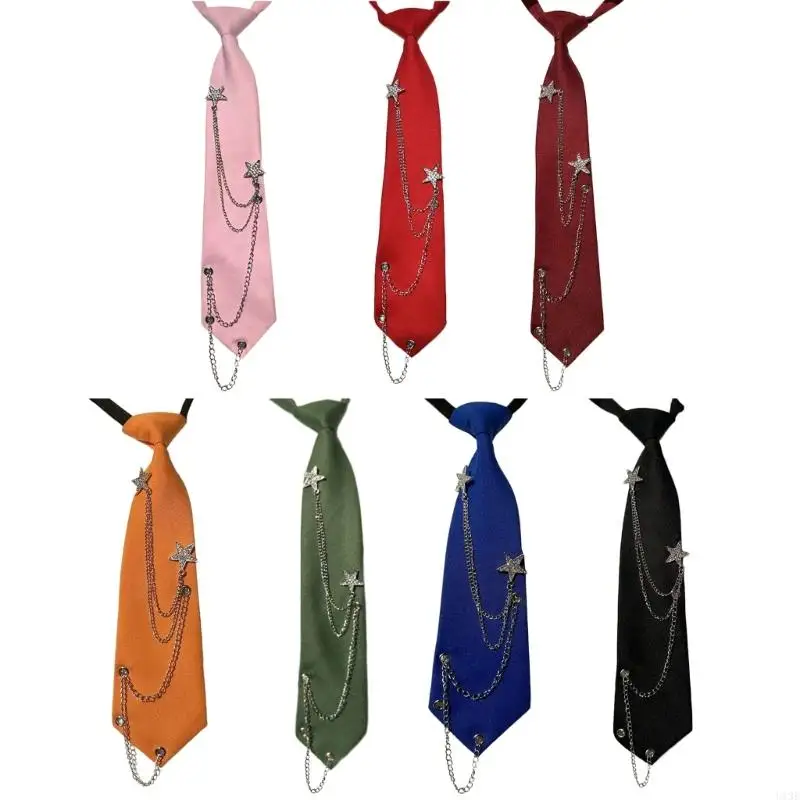 U13E Japanese Punk Tie Student Uniform Vintage Star Chain Pre Tied Necktie for Women