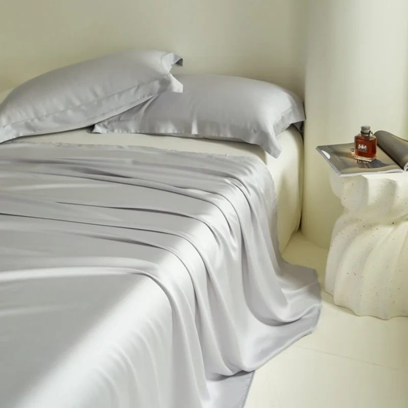 

King SizeEucalyptus Lyocell Flat Sheet,Summer Silky Cooling Top Sheet,Bedspread,Solid Grey Double Home Bed Linens 108*102in 1pc