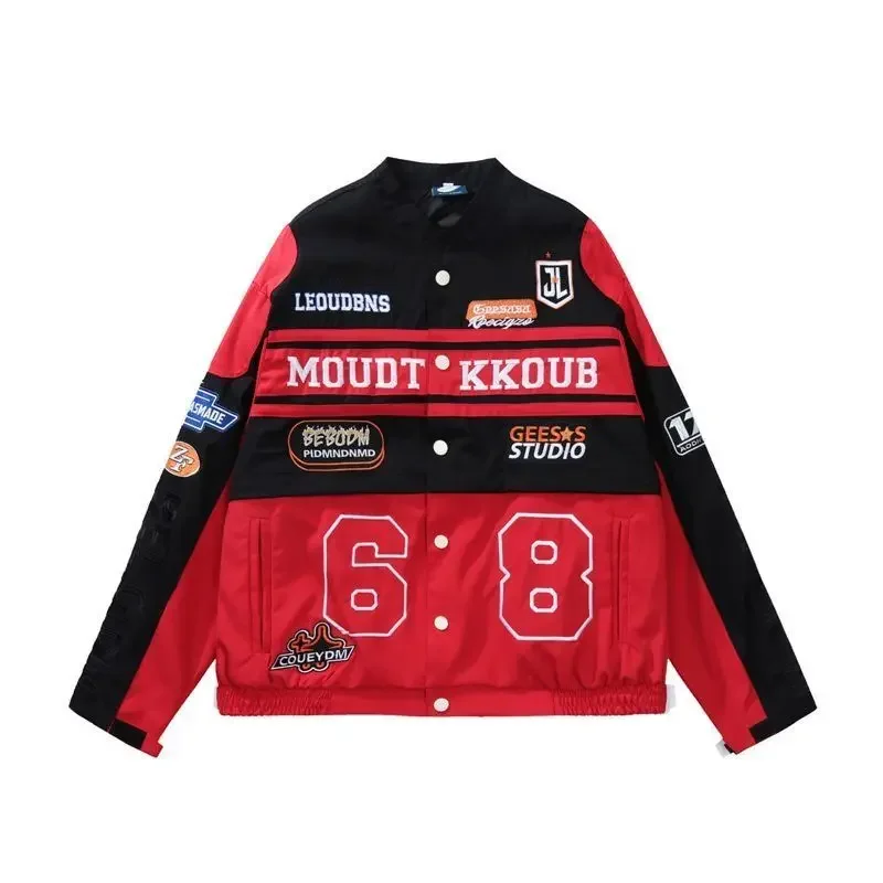American Fashion Label Detachable Motorcycle Jacket Women's Clothing Retro Hip-hop Loose Couple Baseball Outfit Pink Casual Coat