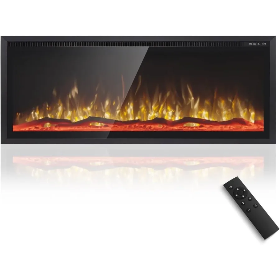 Chimenea eléctrica de 50 pulgadas con 84 combinaciones de colores para sala de estar o dormitorio Diseño de marco ultraestrecho Ideal para empotrar o