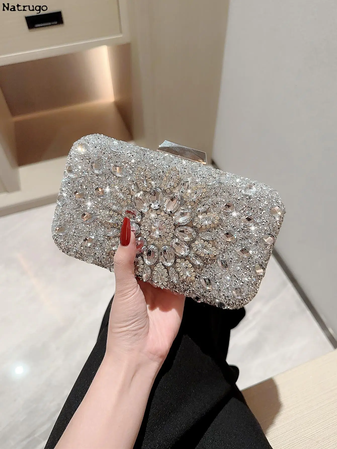 Luxury Crystal Evening Bag For Women Shiny Gemstone Inlay Party Dinner Handbags Bridal Clutch Wedding Party Bag