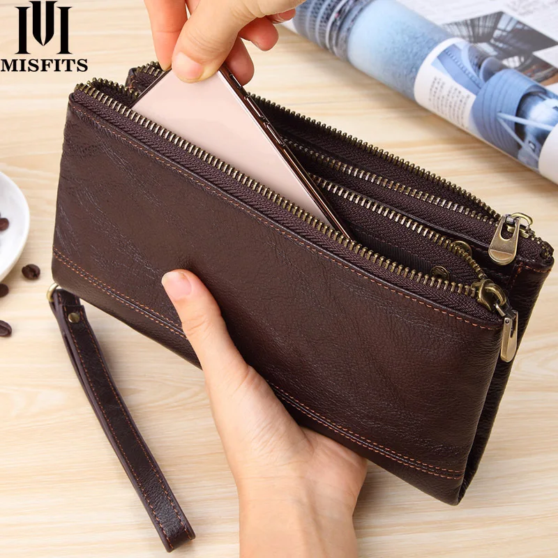 Men's long wallet large capacity retro real leather mobile phone thin hand business wallet