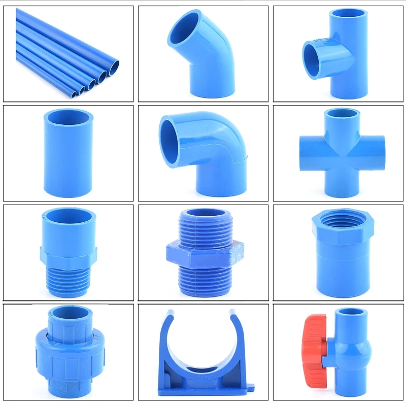 2Pcs Blue PVC Pipe Connector 20~50mm Garden Irrigation Ball Valve Aquarium Direct Tee Elbow Union Joint Pipe Clamp Cross Joint