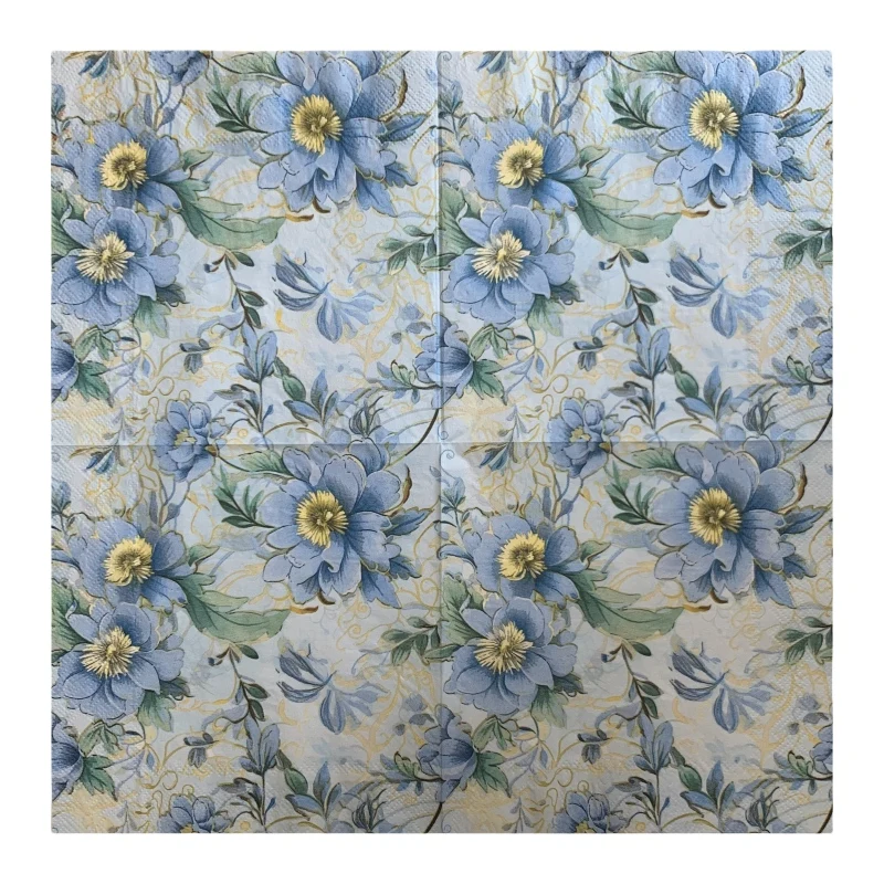 20Pcs/Bag Vintage Blue Flower Decoupage Paper Napkins Floral Paper Serviettes for Xmas Birthday Party Tableware Decor New 2024