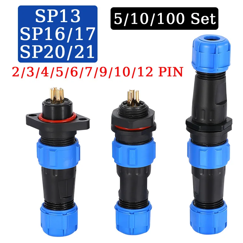 SP13 SP16 SP17 SP20 SP21 2PIN-12PIN Panel Mount Waterproof Aviation Connectors Plug Socket IP68, Electrical Cable Wire Connector