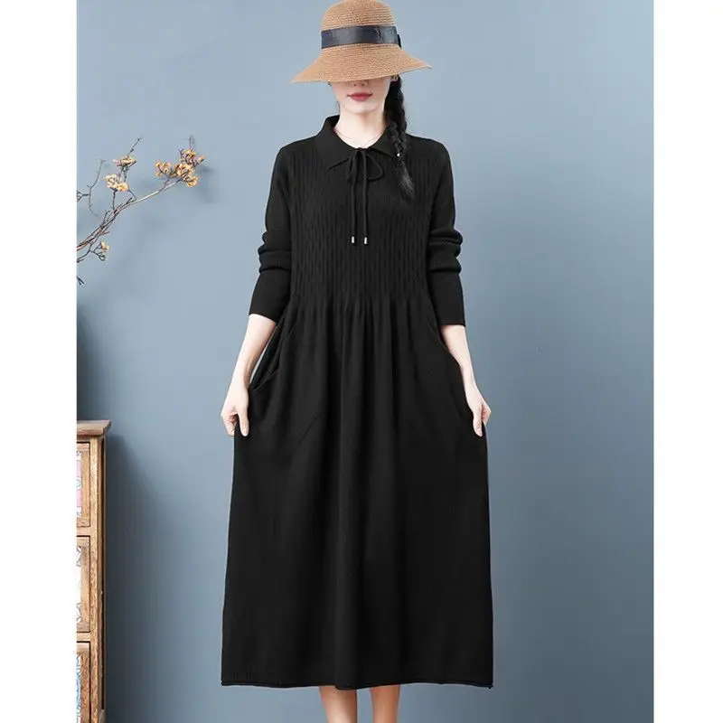 Middle Aged Mother Knitwear Long Dress Winter Clothes Woman Loose Big Size Pullover Sweater Casual Spring Autumn Knit Jumper