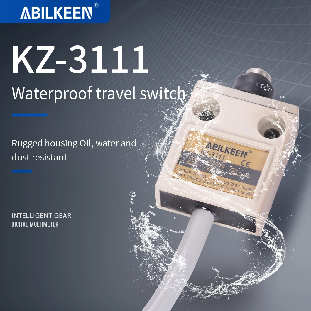 ABILKEEN KZ-3111 Push Plunger Limit Travel Switch 1NO1NC Terminal 250VAC 5A Sensitive Momentary Limit Switch IP68 for CNC Mill