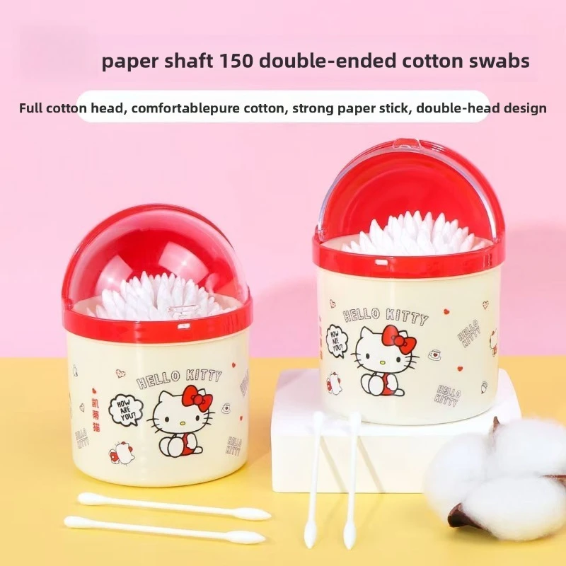 Coton-tiges imprimés Hello Kitty, mignons dessins animés, double embout, outil de nettoyage du maquillage, applicateur cosmétique pour oreilles et nez, essentiel pour les voyages
