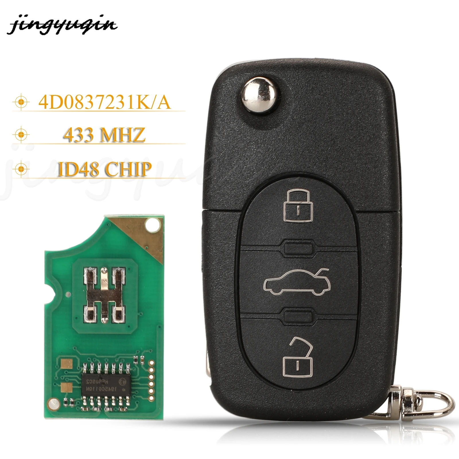 

jingyuqin 3 Buttons Smart Remote Car Key Fob 433Mhz ID48 4D0837231A/K For Audi A3 A4 A6 A8 TT RS4 Quattro Old Models