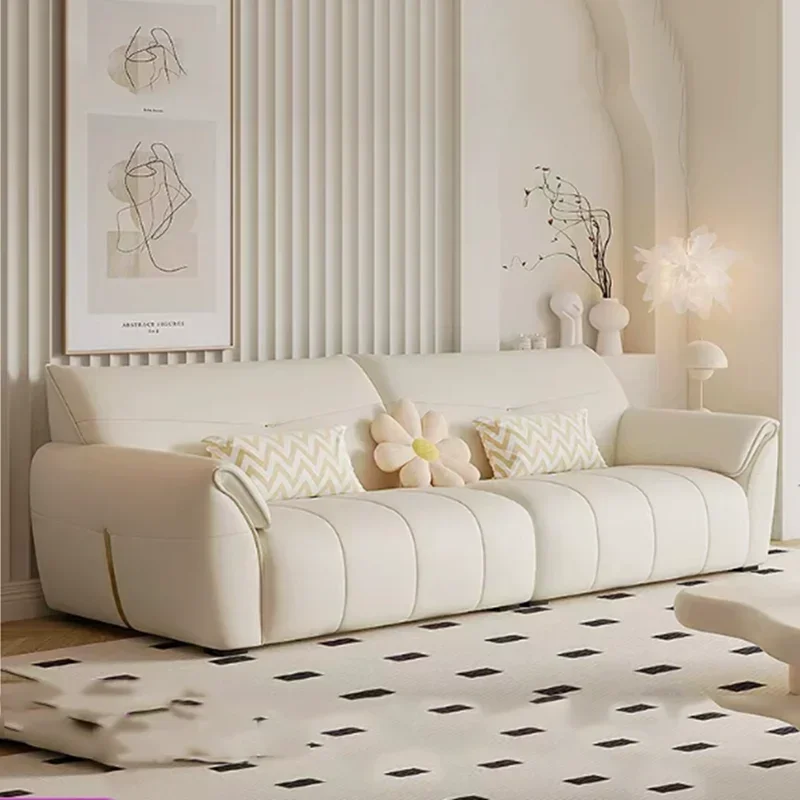 

European Modern Leather Lounges Recliner Beige Living Room Home Armchair Sofas Furniture