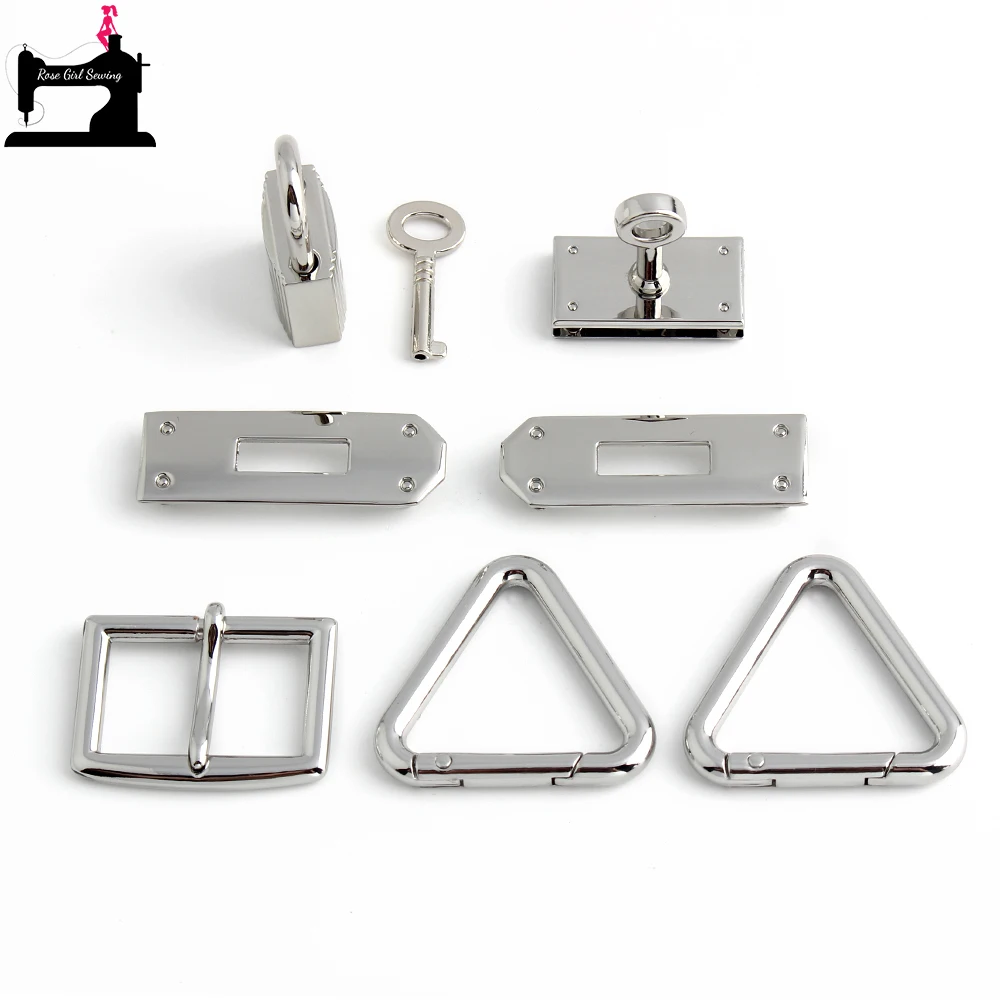 

1/5Sets Silver Wholesale Bag Metal Clasp Twist Turn Lock a Set of Locks For Handbag Rectangle Plate Rriangle Buckle Accessories